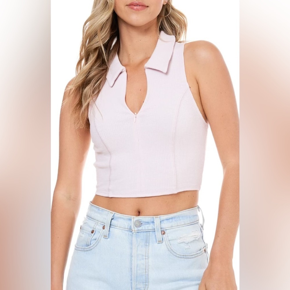 Elodie Pink Sleeveless Polo Tank Top